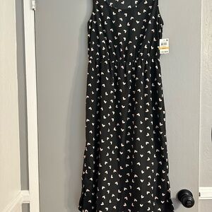 Maison Jules Black and Pink Heart Midi Dress